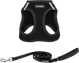 Voyager Step-in Air All Weather Mesh Harness and Reflective Dog 5 ft Leash Combo with Neoprene Handle, for Small, Medium and Large Breed Puppies by Best Pet Supplies - Set (Black), M