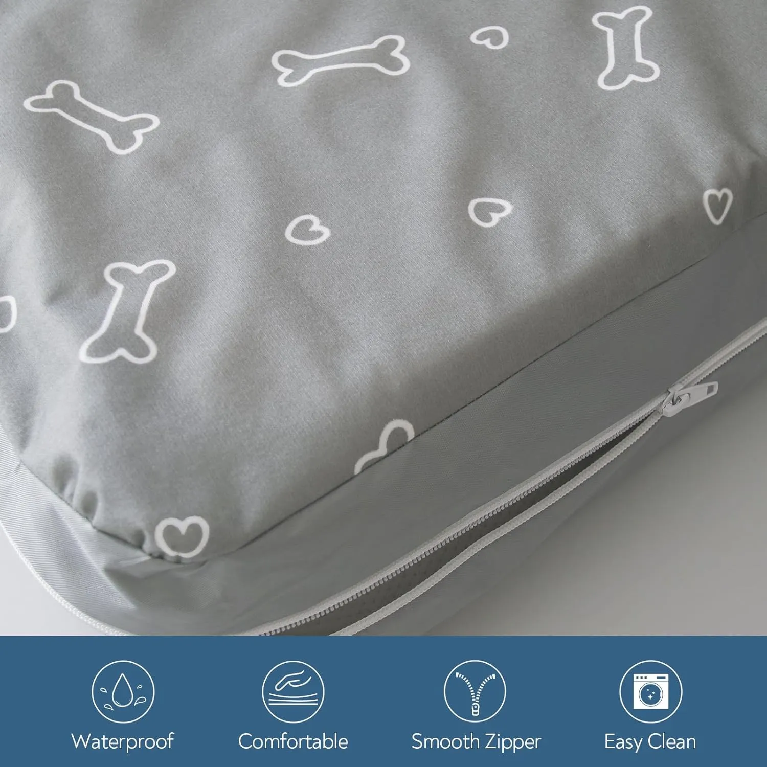 Waterproof Dog Bed Cover, Removable Dog Bed Covers Replacement Washable with Smooth Zipper, Indoor/Outdoor Dog Bed Washable Cover, Bone Print Pet Bed Cover for Dog/Cat, 22 x 35 x 3 Inch, Cover Only