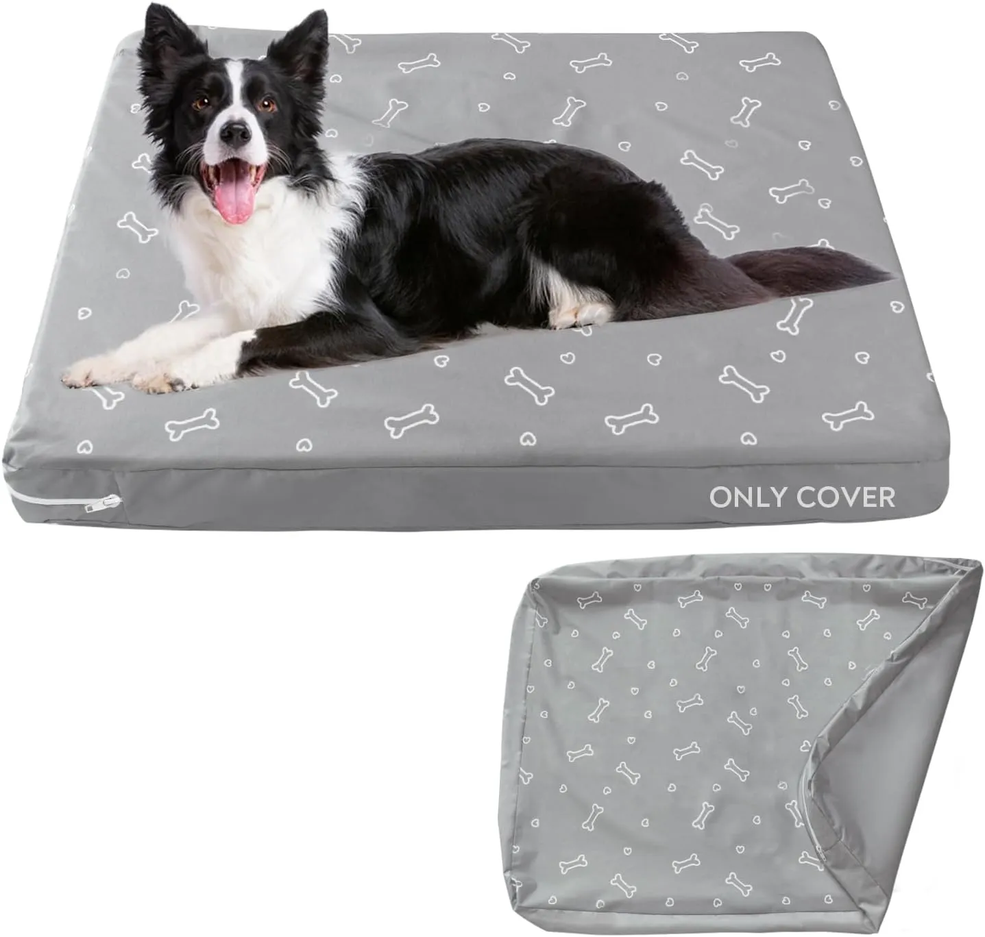 Waterproof Dog Bed Cover, Removable Dog Bed Covers Replacement Washable with Smooth Zipper, Indoor/Outdoor Dog Bed Washable Cover, Bone Print Pet Bed Cover for Dog/Cat, 22 x 35 x 3 Inch, Cover Only