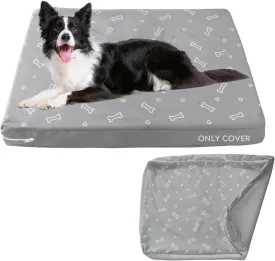 Waterproof Dog Bed Cover, Removable Dog Bed Covers Replacement Washable with Smooth Zipper, Indoor/Outdoor Dog Bed Washable Cover, Bone Print Pet Bed Cover for Dog/Cat, 22 x 35 x 3 Inch, Cover Only
