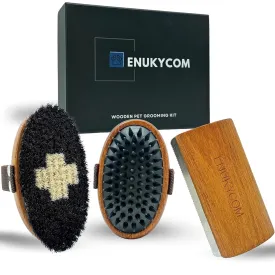 Wooden Pet Grooming Kit for Short-Haired & Double-Coated Dogs Cats Horses- Includes Bristle Brush, Massage Brushes & Deshedding Tools -Dog Brush for Shedding - Best Deshedding Comb - Idea Gift